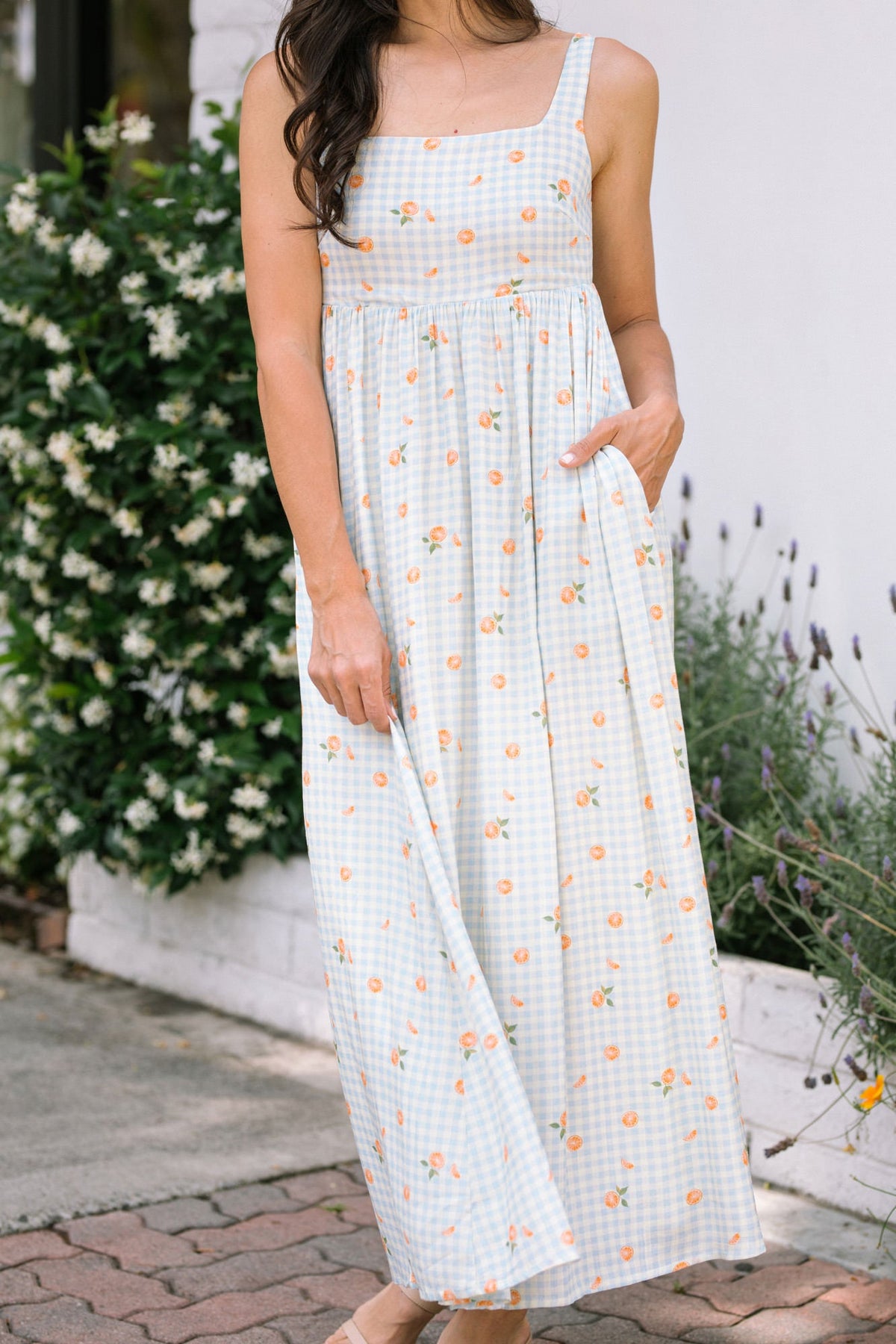 Robe longue Soleil babydoll à carreaux vichy