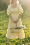 Robe midi Paige à manches bouffantes et volants superposés