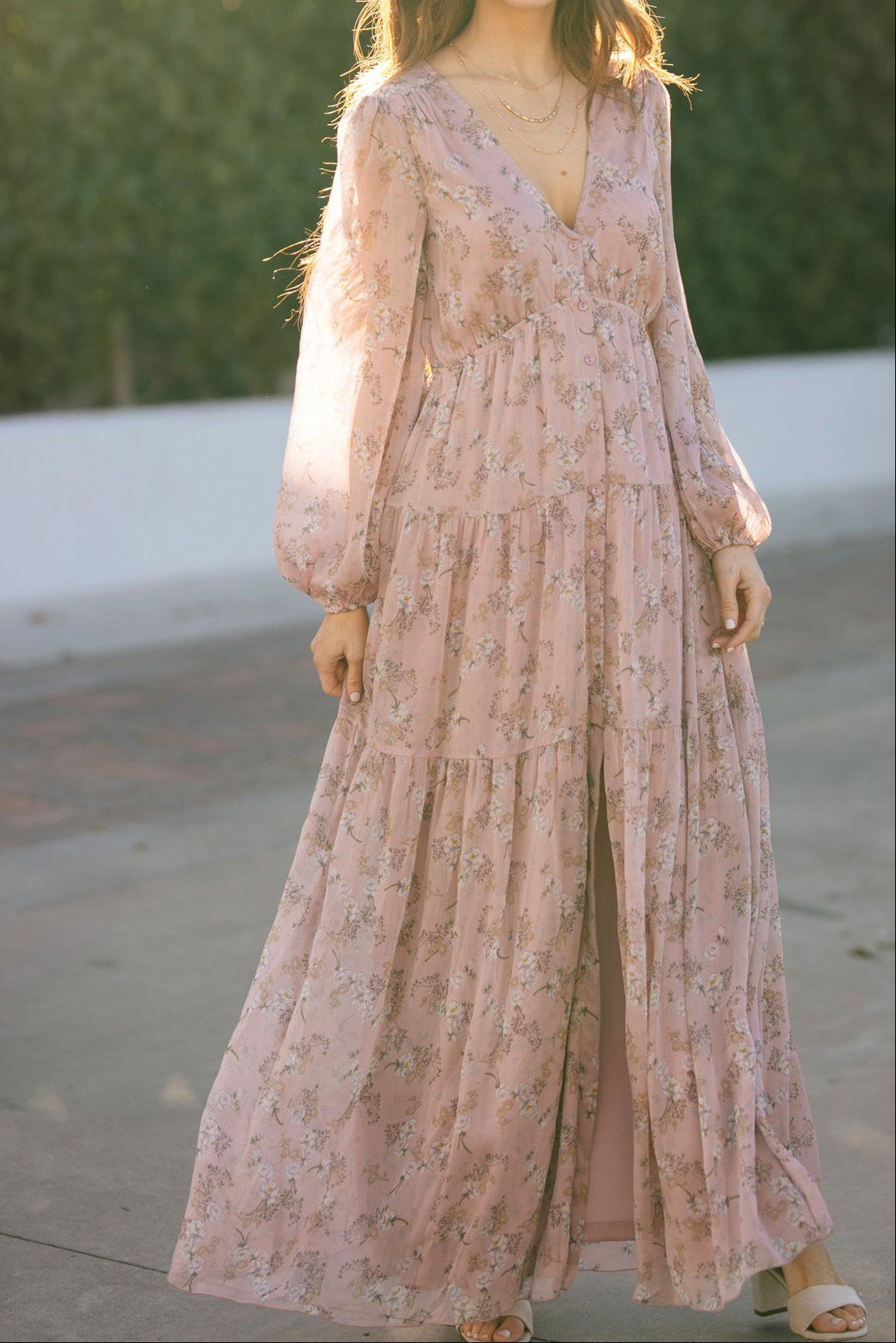Robe longue Helena fleurie à manches longues