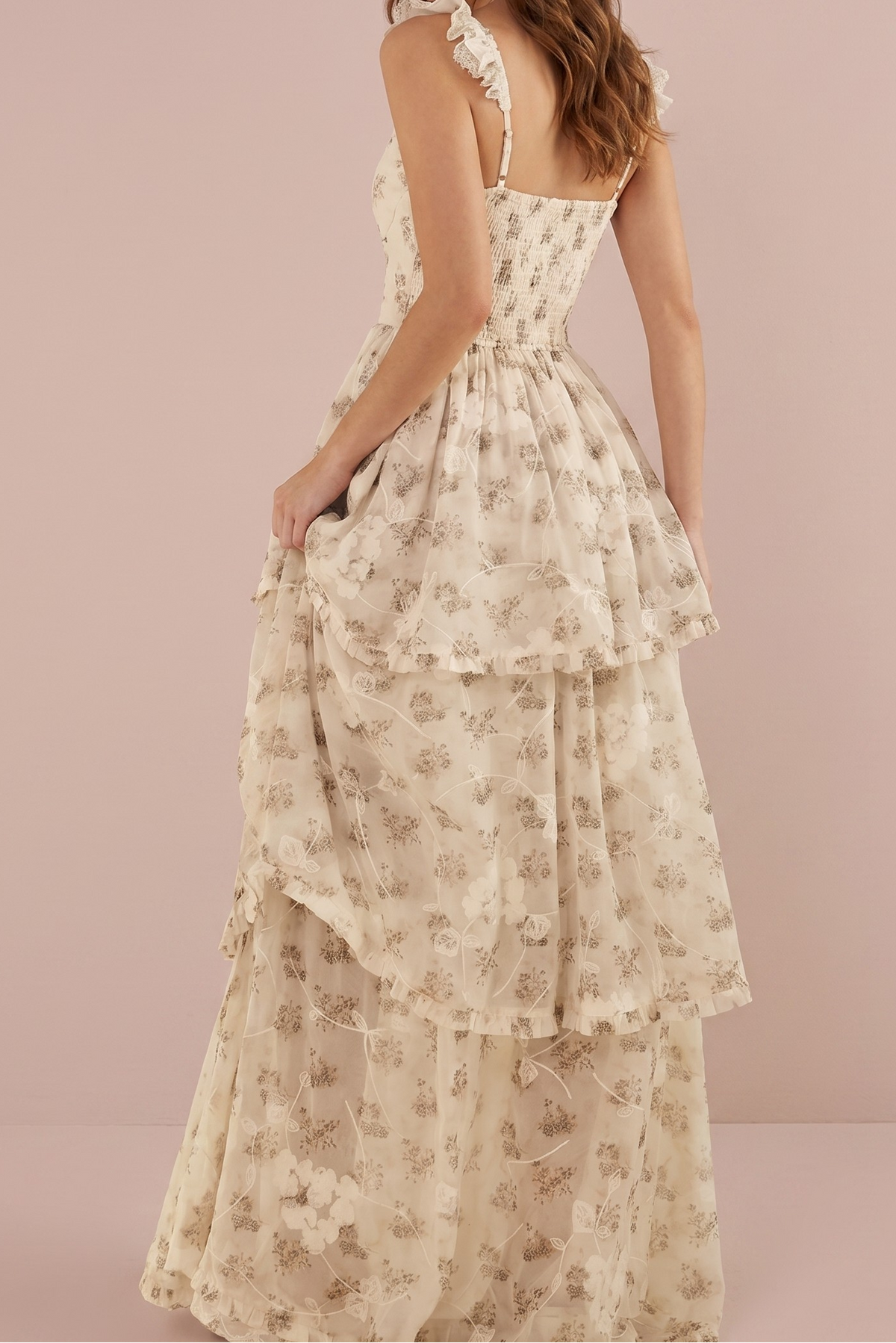 Robe longue Arabella fleurie à volants superposés