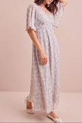 Robe longue Linden fleurie à manches volantées