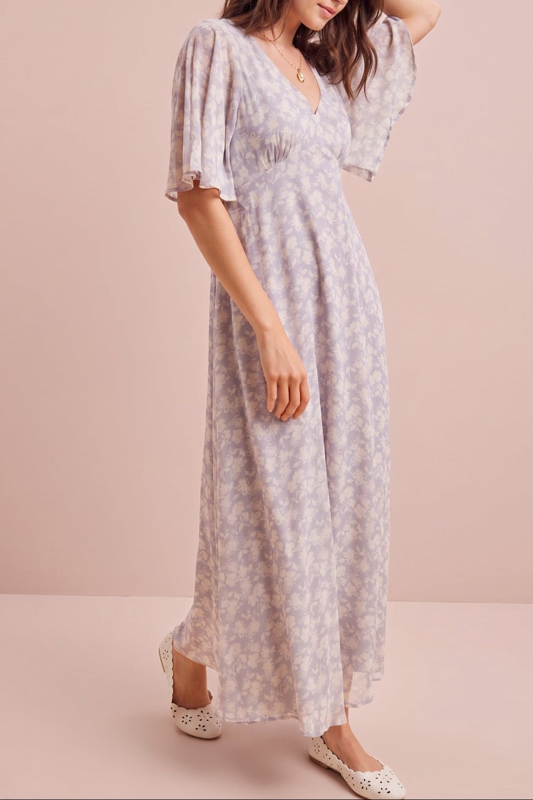 Robe longue Linden fleurie à manches volantées