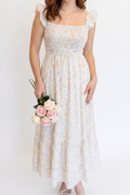 Robe midi Olivia fleurie à manches volantées